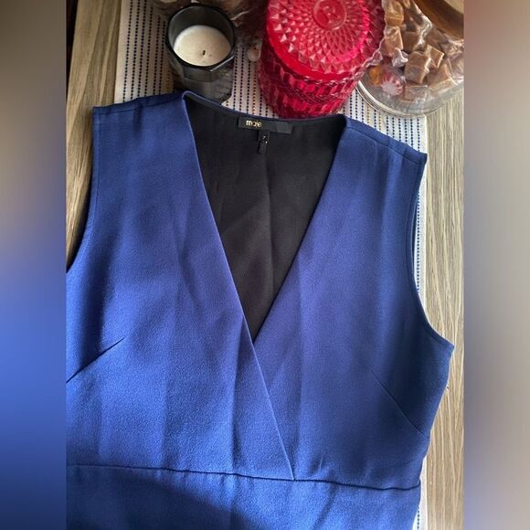 MAJE Mini Dress Womens Sz 2 Blue Fit & Flare Sleeveless V Neck Zip - Picture 13 of 14